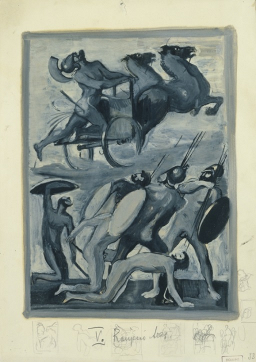 Ranjeni Ares, ilustracija za Homerjevo Iliado, gva&scaron; tehnika, zbirka Moderne Galerija